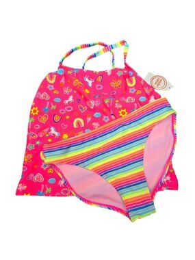 Girls Unicorn & Rainbow Tankini Set Striped Bottoms Swimwear XL 14/16 JJ4253